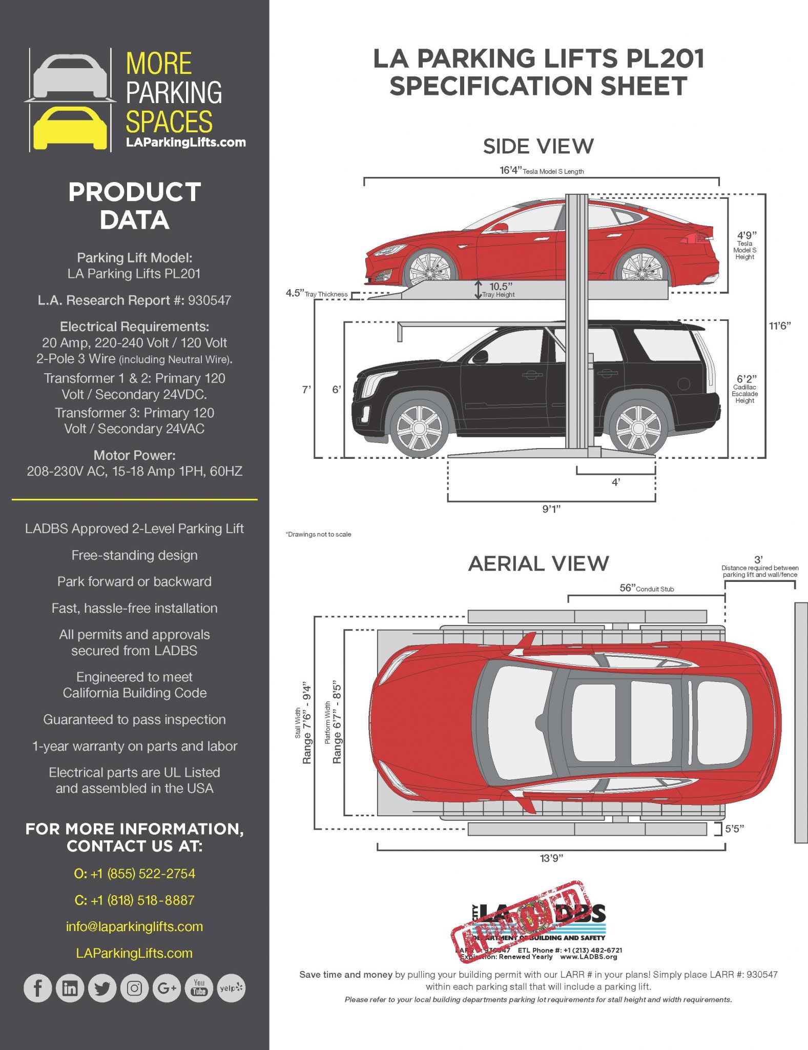 Specifications LA Parking Lifts